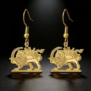 Persian Lion and Sun Drop Earrings for Women Stainless Steel Gold Color Iran Flag Iranian Earrings Gifts Jewelry