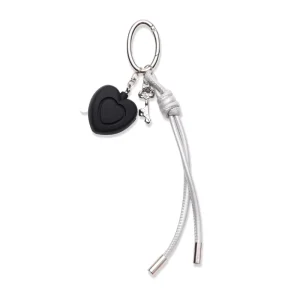 Personal Safety Alarm Keychain Black Heart Silver Key Charm White Cord Tassel Portable Emergency Bag Charm for Women