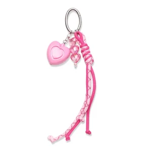 Personal Safety Alarm Keychain Pink Crystal Beads Braided Tassel Pendant Portable Emergency Loud Sound Bag Charm for Women