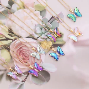 Personality Fashion Clavicle Chain Necklace Gradient Butterfly Pendant Stainless Steel Jewelry Women