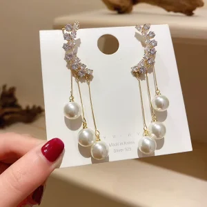 Personality Fashion Design Zircon Earring for Women Light Luxury Celebrity Temperament Tassels Pearl Earring Jewelry