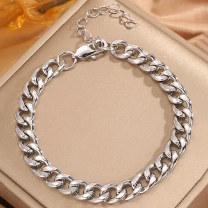 Personality Trend Style Men’S Silver Bracelets Simple Fashion Charm Cuban Chain Bracelet Woman Non Fade Hiphop Jewelry