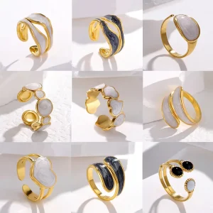 Personalize Steel Ring for Women Open Adjustable Oil Dropping Stainless Steel Wide Finger Rings