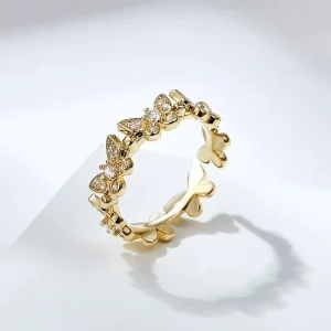 Personalized 14K Real Gold Plated Copper Open Adjusted Ring Fashion Jewelry Animal Butterfly Ring CZ Zircon Rings for Women