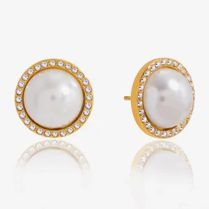 Personalized 316L Stainless Steel 18K PVD Gold Plated White Imitation Pearl Dangling Earrings for Women