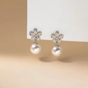 Personalized 925 Sterling Silver Flower Zircon Pearl Fashion Drop Stud Earrings Women Simple High end Luxury Fine Jewelry Gift