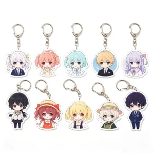 Personalized Anime Cartoon Digital Photo Cute Design Mini Square Acrylic Keychain Factory Made Custom Waterproof