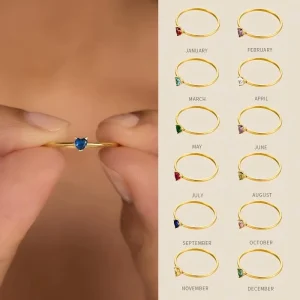 Personalized Birthstone Ring 18k Gold Plated Heart Zircon Gemstone Wedding Rings Stainless Steel Jewelry ALN25122564