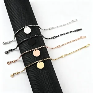 Personalized Bohemian Round Tag Charm Bracelet Custom Engravable Gold Plated Stainless Steel Box Chain for Women Gift