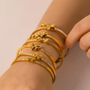 Personalized Butterfly Knot Zircon Bracelet Non Tarnish Women’s Jewelry Irregular Stainless Steel Bangle