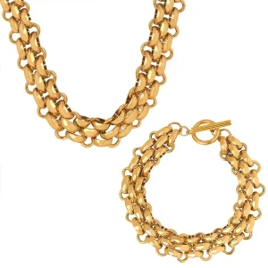Personalized Chunky Gold Plated Chain Necklace WaterProof Stainless Steel Necklace Bracelet Sets Fashion Jewelry
