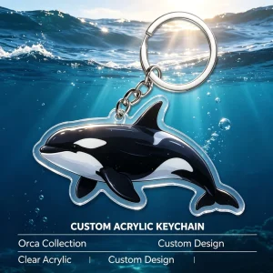 Personalized Clear Acrylic Keyring Business Promotional Item Custom Orca Transparent Acrylic Logo Charms