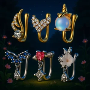 Personalized Copper U-Shaped Zircon Butterfly Heart Nose Clip Body Jewelry Set