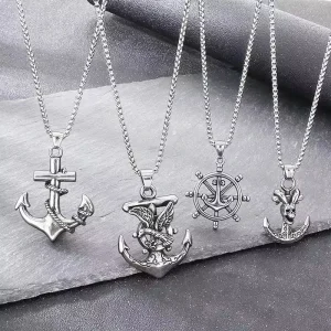 Personalized Custom Retro Anchor Pendant Necklace Stainless Steel Box Chain Party Anniversary Jewelry