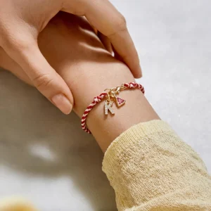 Personalized Customized Red Woven Knitted Capital Letter Rhinestone Charms Fashion Accessories Rope Bangle Bracelet