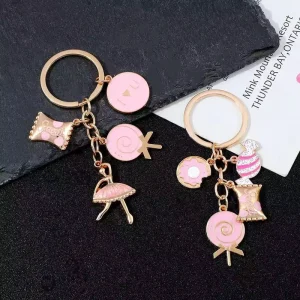 Personalized Cute Metal Key Chain Multi Pendant Design Fashionable Dessert Candy Keyring Creative Souvenir Factory