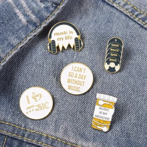 Personalized Design Music Brooch Cartoon Phrase Headphones Corsage Backpack Blouse Pin Gift for Friend Kids Fashion Jewelry