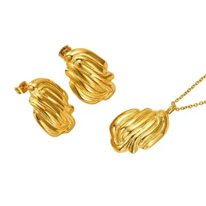 Personalized Electroplated Stainless Steel Jewelry Set Earrings Bamboo Chain Necklace