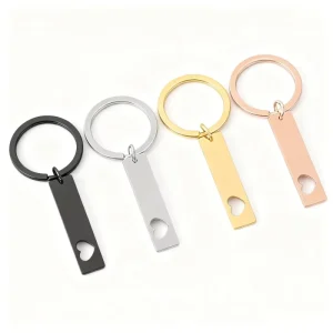 Personalized Engraved Logo Name Words Stainless Steel Metal Keychain Custom Blank Hollow Heart Rectangle Bar