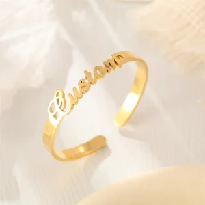 Personalized Fashion Name Bangle Custom Gold Stainless Steel Cuff Jewelry Nameplate Adjustable Bracelet Gift for Women
