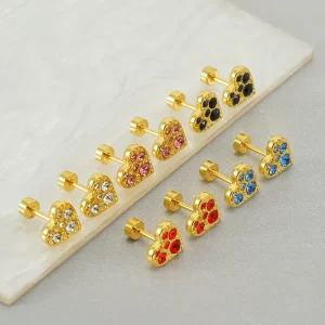 Personalized Fashion love Heart Crystal Rhinestone Ins Wind Small Stud Earrings Simple Joker Stainless Steel Women’s