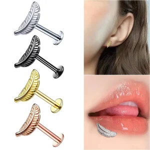 Personalized Feather Leaf Shaped Stainless Steel Piercing Jewelry Earrings Lip Stud