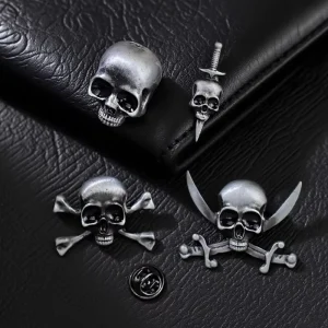 Personalized Ghost Head Badge Gun Black Skull Pin Punk Style Retro Fashion Halloween Costume Alloy Jewelry