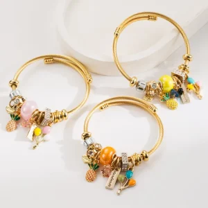 Personalized Gold Beaded Stainless Steel Bracelet Pineapple Balloon Versatile Adjustable Best Friend Bracelet Jewelry