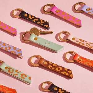 Personalized Gold Leopard Print Pendants PU Leather Colorful Leopard Blooms Charms Keyring Floral Ring Keychain