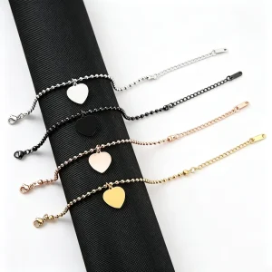 Personalized Heart Tag Bracelet Custom Engravable Stainless Steel Box Chain Charm for Women Gift