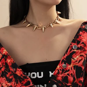 Personalized Hip Hop Chain Choker Female Punk Metal Rivet Solid Geometry Necklace for Women Accessories Gold Jewelry