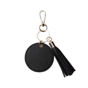 Personalized Logo Round Leather Keychain with Tassel Letterpress Printed High Quality Bag Charm Pendant Car Key Ring Accessory