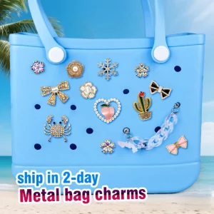 Personalized Metal Pearl Large Eva Handbag Charm Bow Flower Rhinestone Custom Bag Charms Chain for Women’s Bags