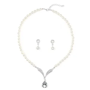 Personalized Pearl Necklace Earrings Set Women’s Alloy Plated Crystal Jewelry Set Bridal Wedding Accessories