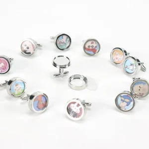 Personalized Silver Pair Round Photo Cufflinks Stainless Steel Bullet Back Closure Unscrew Top and Insert Own Photo