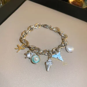 Personalized Starfish Conch Fish Tail Seashell Ocean Chain Bracelet Gift for Women