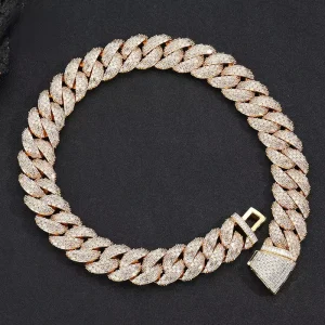 Personalized Trapezoid Clasp Design Chunky Chain Necklace 24mm Iced Out Diamond Cuban Link Chain Necklace For Men