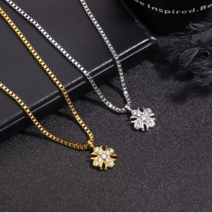Personalized Trendy Fashion Stainless Steel Cross Flower Pendant Personality Box Chain Necklace Jewelry