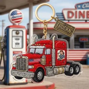 Personalized Truck Plastic Keychain Car Keyring Chenille Fur Acrylic Bag Charm Custom USA Flag in Bulk Customizable