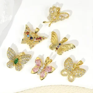 Personalized Versatile Handmade DIY Colorful Zircon Butterfly Fine Charm Pendant Gold Plated Pendant Accessories Fashion Jewelry