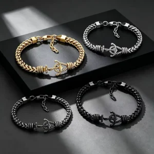 Personalized Vintage Design Stainless Steel Thick Chain Anchor Charm Bracelet for Men Street Cool Wear Jewelry