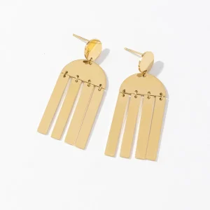 Personalized Vintage Fashion Luxury 18K Gold Plated Stainless Steel Long Square Drop Earrings