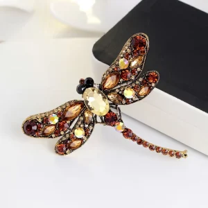 Personalized Vintage Multicolor Rhinestone Insect Dragonfly Large Brooch Pin for Women Jewelry