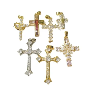 Personalized Zircon Cross Pendant with Copper Plating and Genuine Gold Accessories