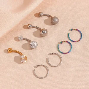 Piercing Body Jewelry Sexy Zircon Ball Navel Belly Button Ring 316L Stainless Steel Nose Ring for Women