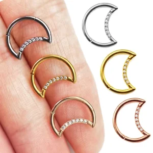 Piercing Jewelry 316L Stainless Steel Zircon Wedding Nose Ring Moon Shaped Daith Ear Labret Gold Silver