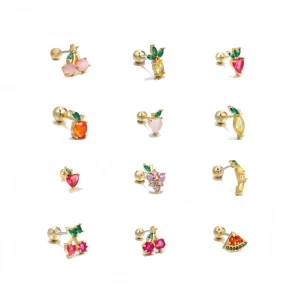 Piercing Jewelry Colorful Zircon Non-Fading Earrings Screw Twist Ball Piercing Fruit Ear Bone Stud