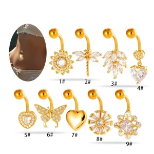 Piercing Sunflower Diamond Navel Button Stainless Steel Rod Navel Nail