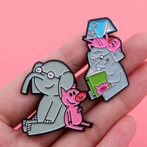 Pig Elephant Zinc Alloy Black Nickel Brooch Cute Cartoon Animal for Clothes Backpack Hat Decor Badge
