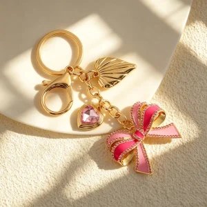 Pink Bow Heart Keychain Cute Bowknot Bag Charm Key Ring for Women Aesthetic Jewelry Gift